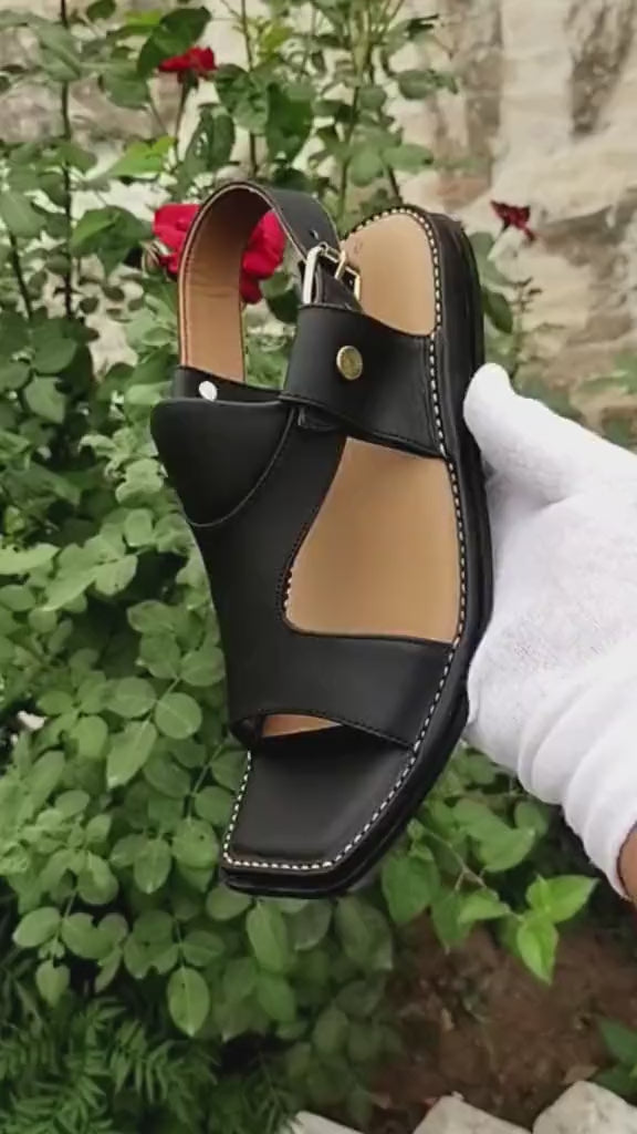 Peshawari Panjadar Chappal - Black